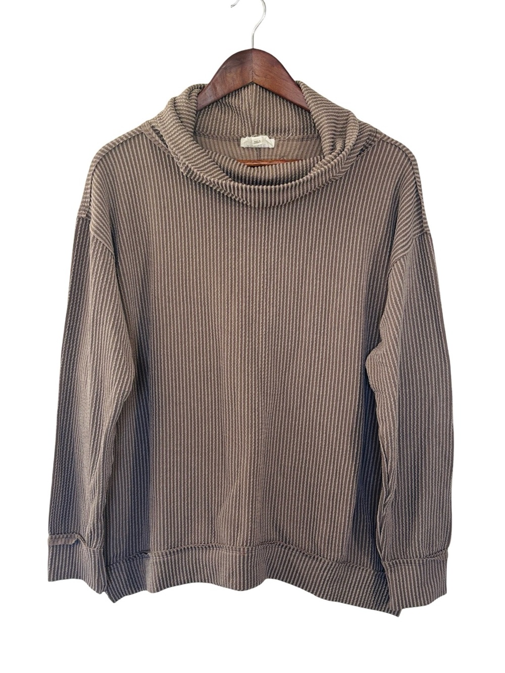 Women's Taupe Ribbed Funnel Neck Sweater